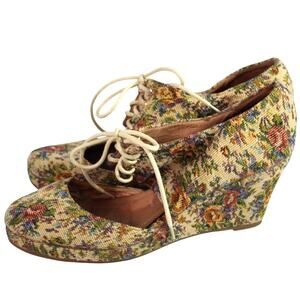 Jeffrey Campbell Ibiza Floral Tapestry Wedge Heels Lace Up Shoes US 10